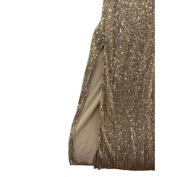 LaLaron Gold Cocktail Dress Small Sequin Evening Gala Slit‎ - Picture 9 of 12